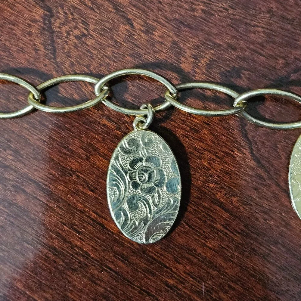RARE MONICA RICH KOSANN FLORAL SCROLL OVAL 18K CHARM LOCKET PENDANT BRACELET
